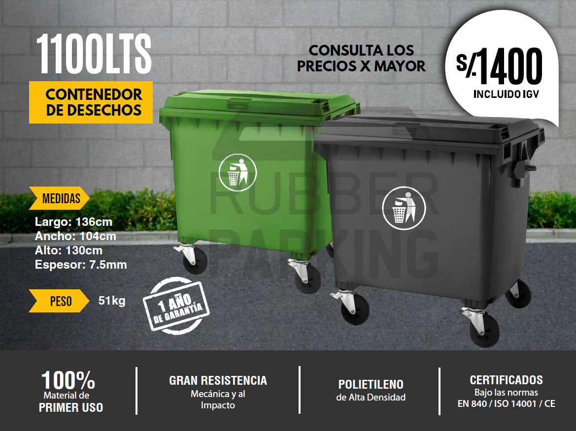 Contenedor industrial 1100 litros con ruedas en Perú
