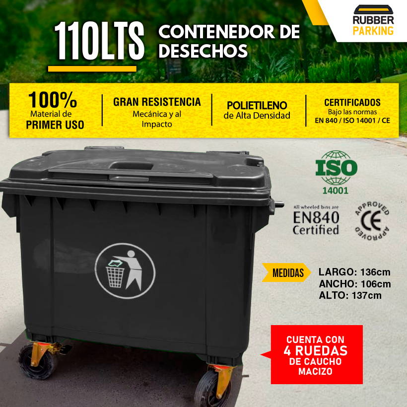 Contenedor de basura 1100 litros verde con ruedas – Global Rubber Corporation