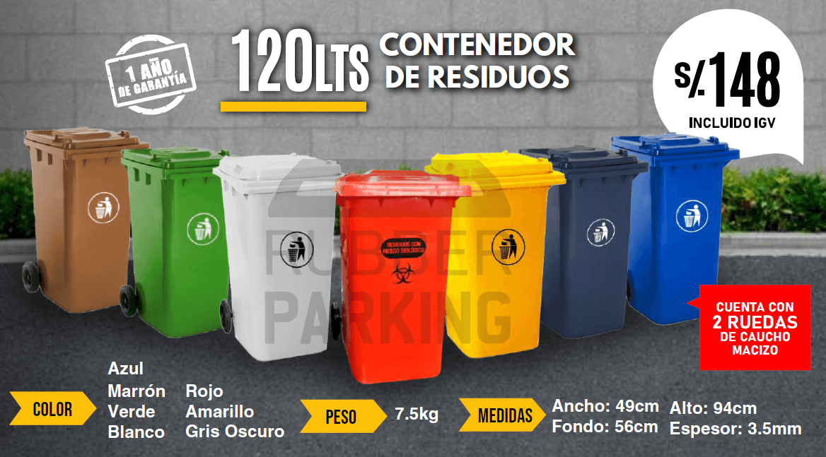 Contenedores 120 L 2 ruedas para residuos Plásticos de 120 litros Seguridad  Global