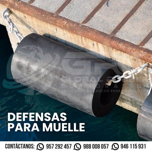 Defensas de caucho para muelles y embarcaciones en Perú, fabricadas por Global Rubber Corporation con materiales de alta resistencia para uso portuario y marítimo.
